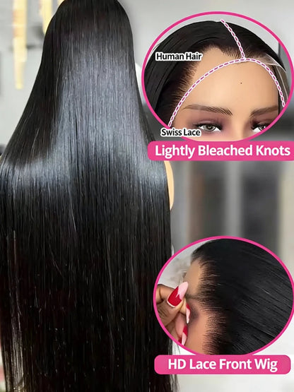 40 42 Inch Bone Straight Human Hair Wigs 13x6 HD Transparent Lace Frontal Wigs Glueless Straight Lace Front Human Hair Wigs