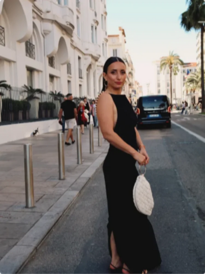 Elegant Black Maxi Dress Sleeveless Slim Fit With Gold Chain Detail Dresses Evening Party Formal Events Chic Floor-length Gown
