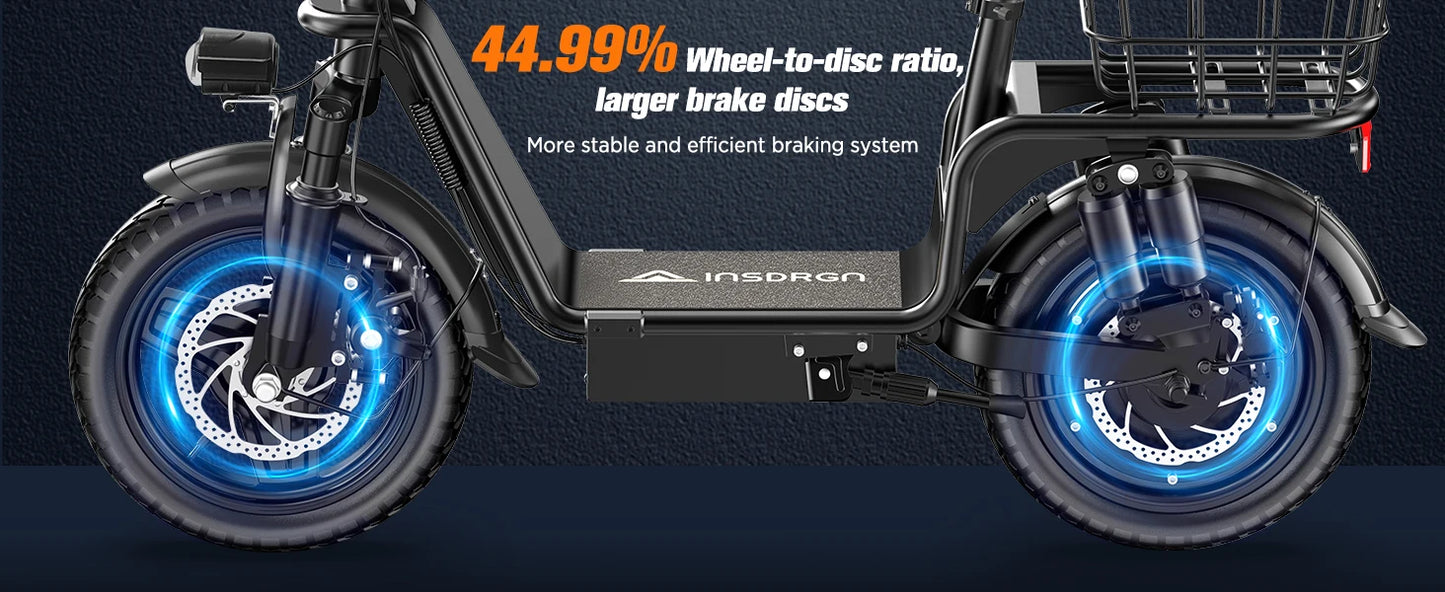 INSDRGNC14 adult electric bicycle foldable with seat electric scooter900W20MPH double disc brake high-strength frame load 300lbs