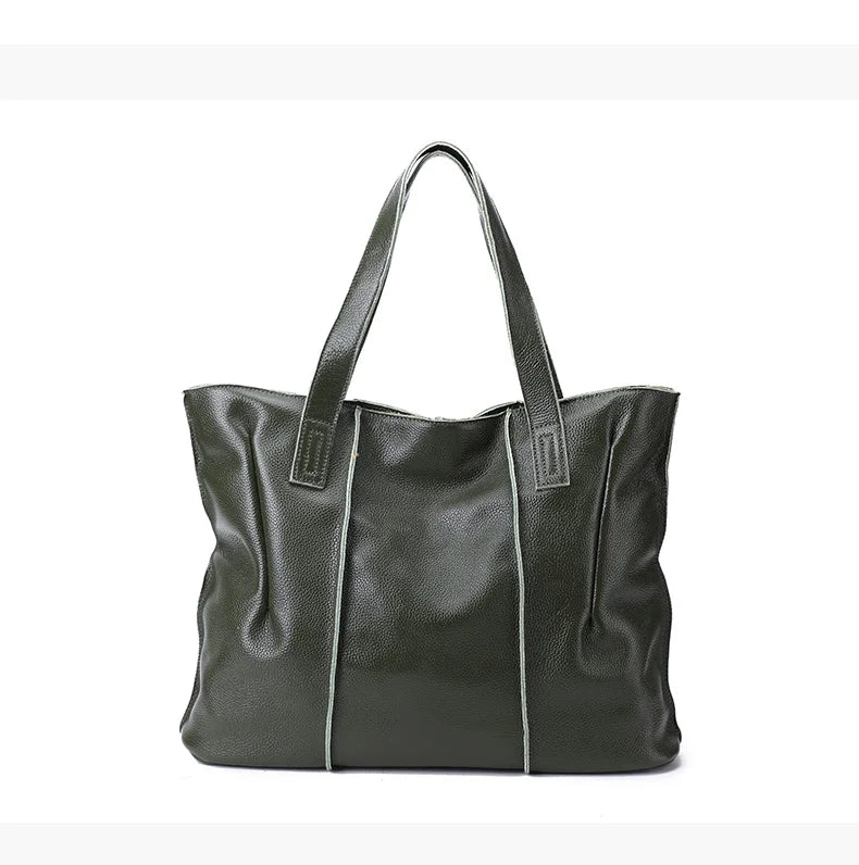 Women's Luxury Designer Natural Cowhide Soft Handbag Famale Fashion Shoulder Bag Ladies Cow Leather Large Capacity Tote Bag