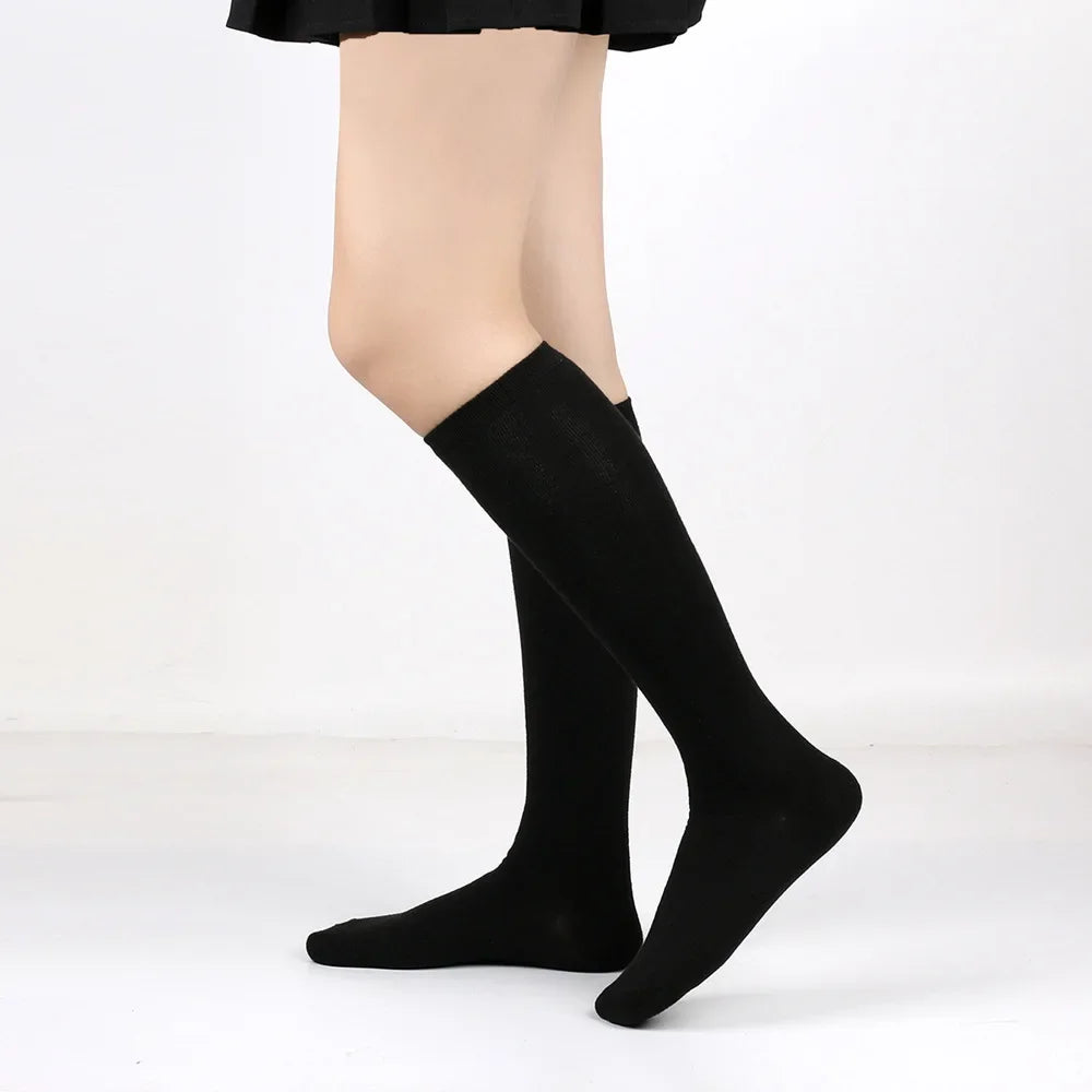 Middle Tube Sock Women Striped Knee High Ladies Japanese Harajuku College Style Cotton Summer Calf Sock Black White Female Gift
