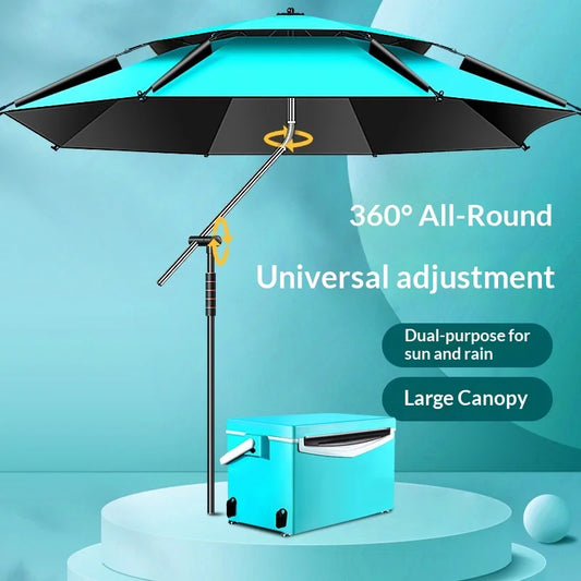 Outdoor Fishing Umbrella Heavy Duty Double Layer UV Protection Waterproof Upgraded Black Coating Patio Beach Base Included