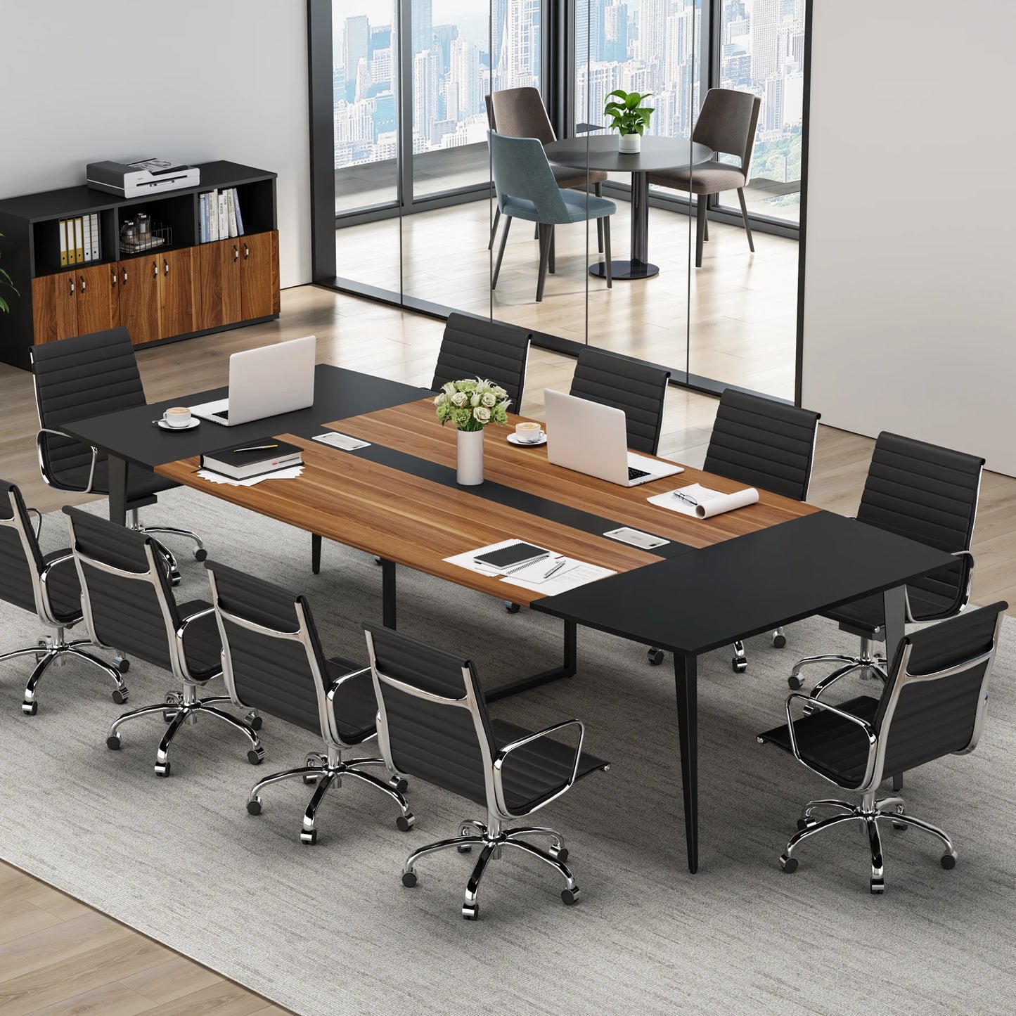 Tribesigns 8FT Conference Table, 94.48L x 47.24W x 29.52H Inches Boat Shaped Meeting Table with Rectangle Grommet