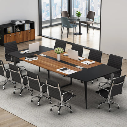Tribesigns 8FT Conference Table, 94.48L x 47.24W x 29.52H Inches Boat Shaped Meeting Table with Rectangle Grommet