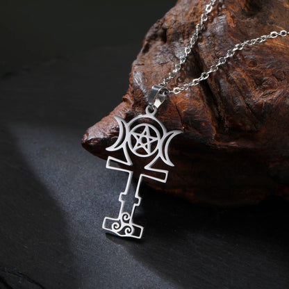 Jeshayuan Greek Goddess Hecate Ἑκάτη Pendant Necklace For Women Triple Moon Goddess Stainless Steel Amulet Jewelry NEW