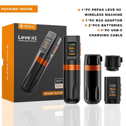 PEPAX Leve H2 Wireless Tattoo Machine Pen 3.5/4.2/5.0MM Stroke Wireless Tattoo Pen with 2000mAh Batteries for Tattoo Artists