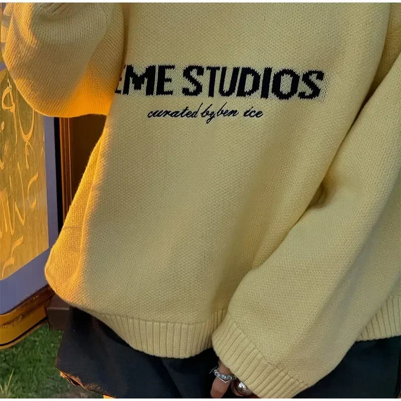 2026 EME Studio Winter Spain Version Of The Letter Printed Shirt New Unisex Loose Couple Personality Casual Fashion Sweater