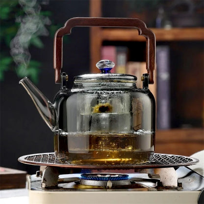 1500ML Starry Sky Lid Glass Teapot With  Wooden Beam Steaming and Cookig Tea Pot With Infsuer Kungfu Tea Set Teaware