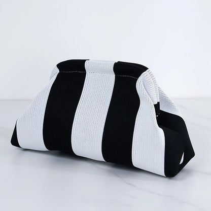 Summer Beach Clutch Bag for Women Woven Crochet Handbags Purses Knitting Dumpling Clutch Ruched Cute Cloud Casual Colorblock Bag