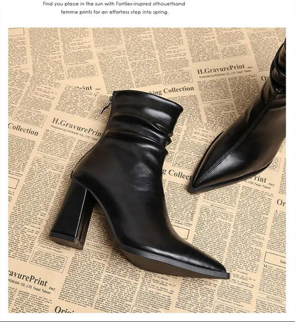 Autumn Womnen's High Heel Ankle Boots New Winter Plus Velvet Pointed Toe Chunky Heel Chelsea Boots for Women Heeled Sheos Dress
