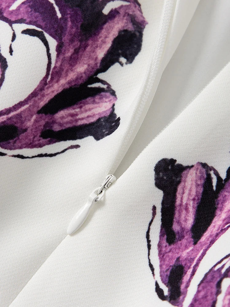 Women Purple Blue and White Porcelain Print Dress Beaded Short Sleeve Loose Straight Summer Casual Midi Dress 2026