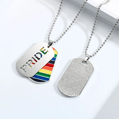 Stainless Steel LGBT Gay Lesbian Love Pride Necklaces Enamel Rainbow Flag Double Pendant Necklace