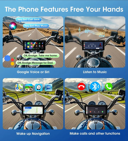 8.1 inch Motorcycle GPS Navigation Wireless Carplay Android Auto IPX7 Waterproof Display Drive Recorder Support 4K+1080P Dual BT