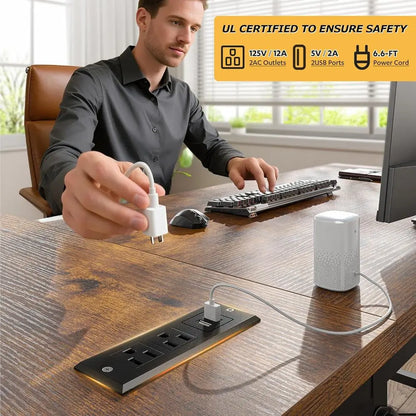 Brown Corner L-Shaped Computer Desk with Power Outlets and Reversible Storage, Ideal for Small Home Office Spaces Customized
