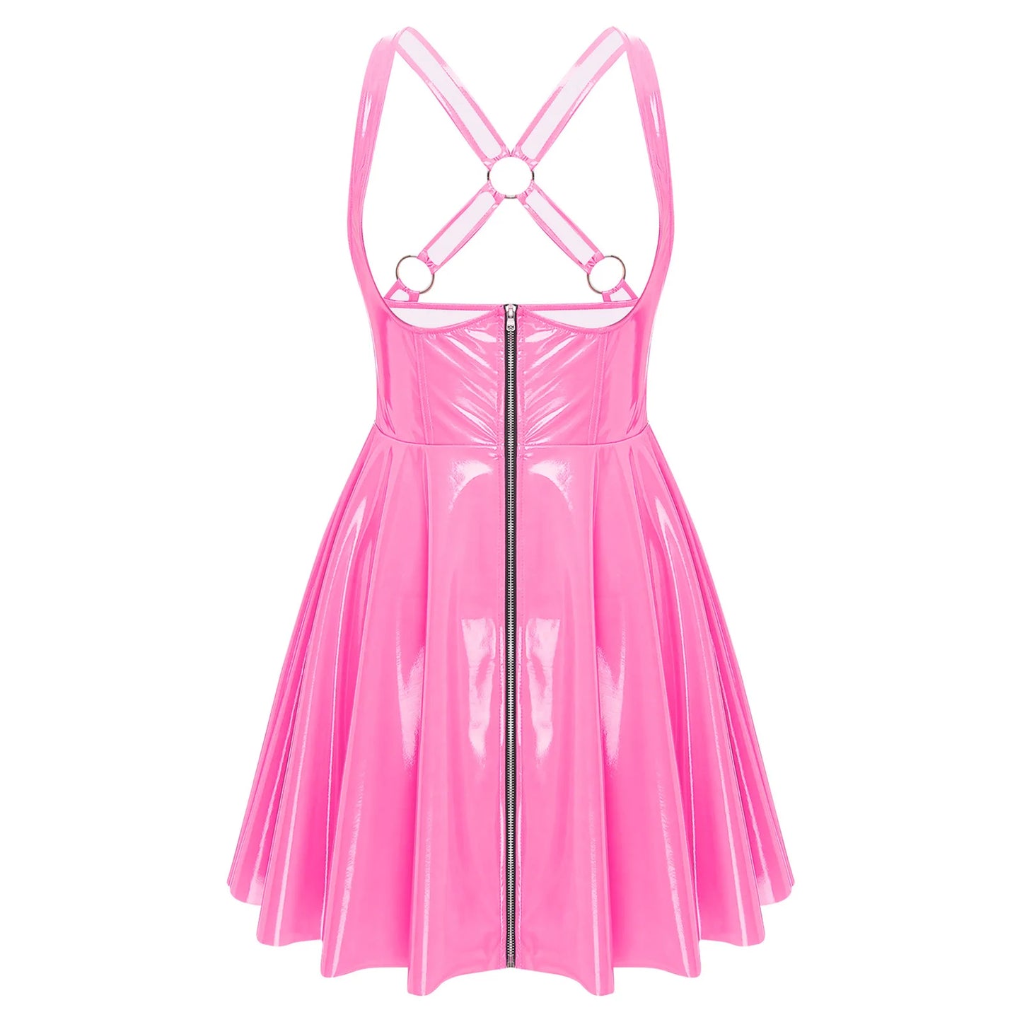 Gothic Punk Women Wet Look Latex Leather Dress Sleeveless Front Cut Out Cups Bodycons Dress Sexy Raves Party Nightclub Clubwear