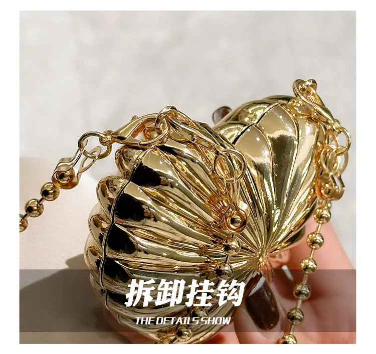 Golden Silver Evening Bag Handbag Luxury Designer Shoulder Crossbody Bags Party Wedding Clutch Mini Heart Pattern Shell Purse