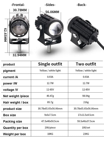 Universal Motorcycle LED Headlight Projector Lens Dual Color ATV Scooter Driving Lamp Fog Light Auxiliary Spotlight Lamp