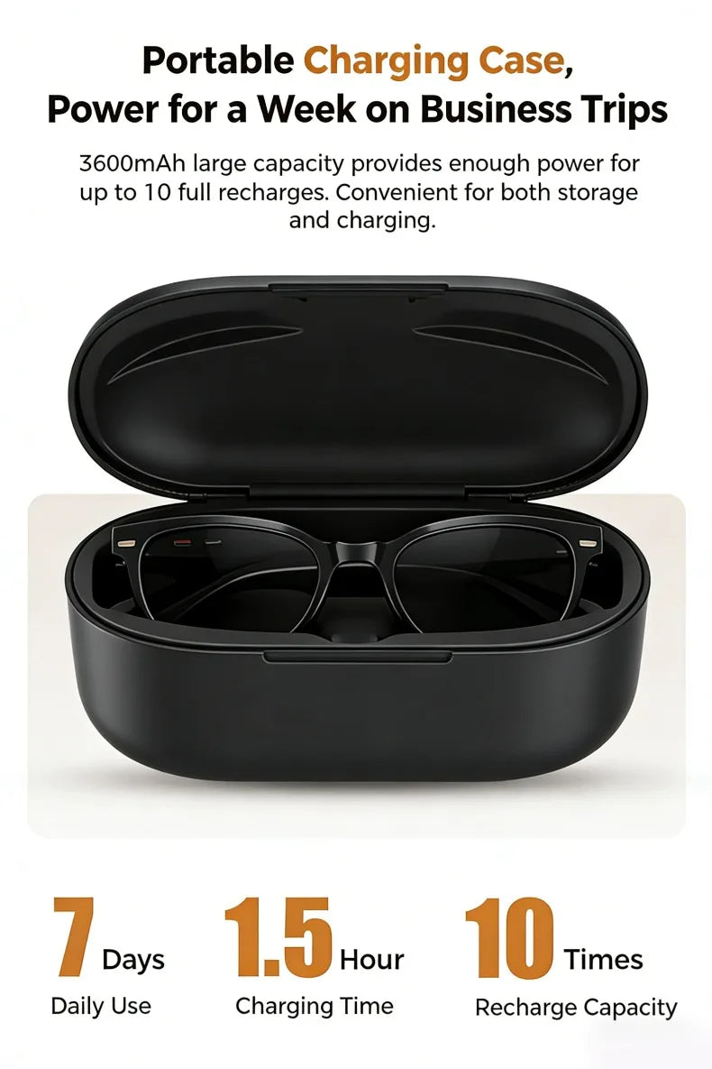 M02 AI Smart Glasses 8MP Camera Video Recording 100+Languages Translation Sunglasses Bluetooth Call Music Play with Charging Box