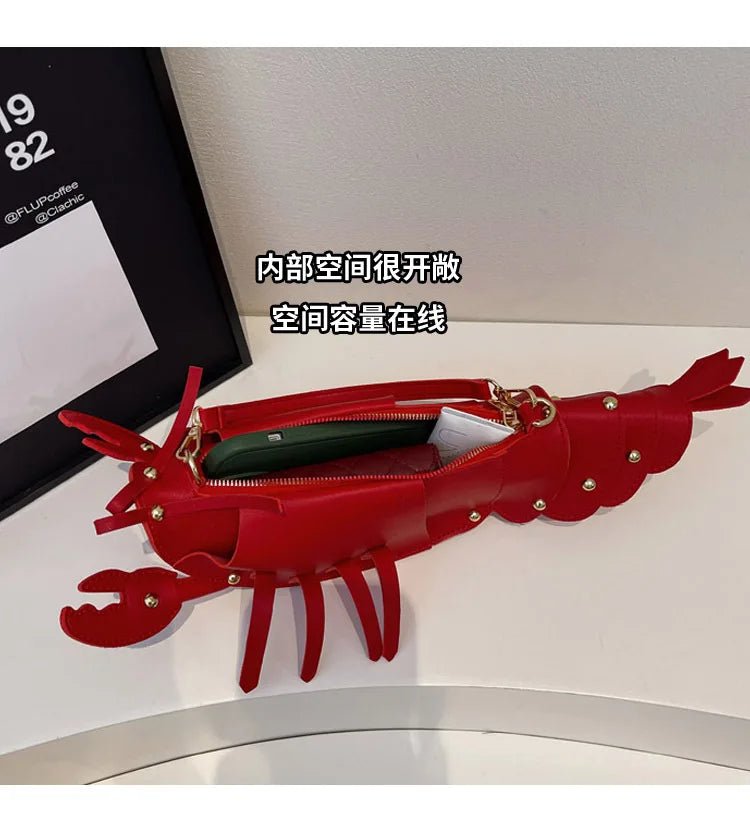 Young Girls Lobster Shape Crossbody Bag Solid Color Pu Leather Handbag Cute Creative Funny Bag Casual Toy Cross Body Phone Bag