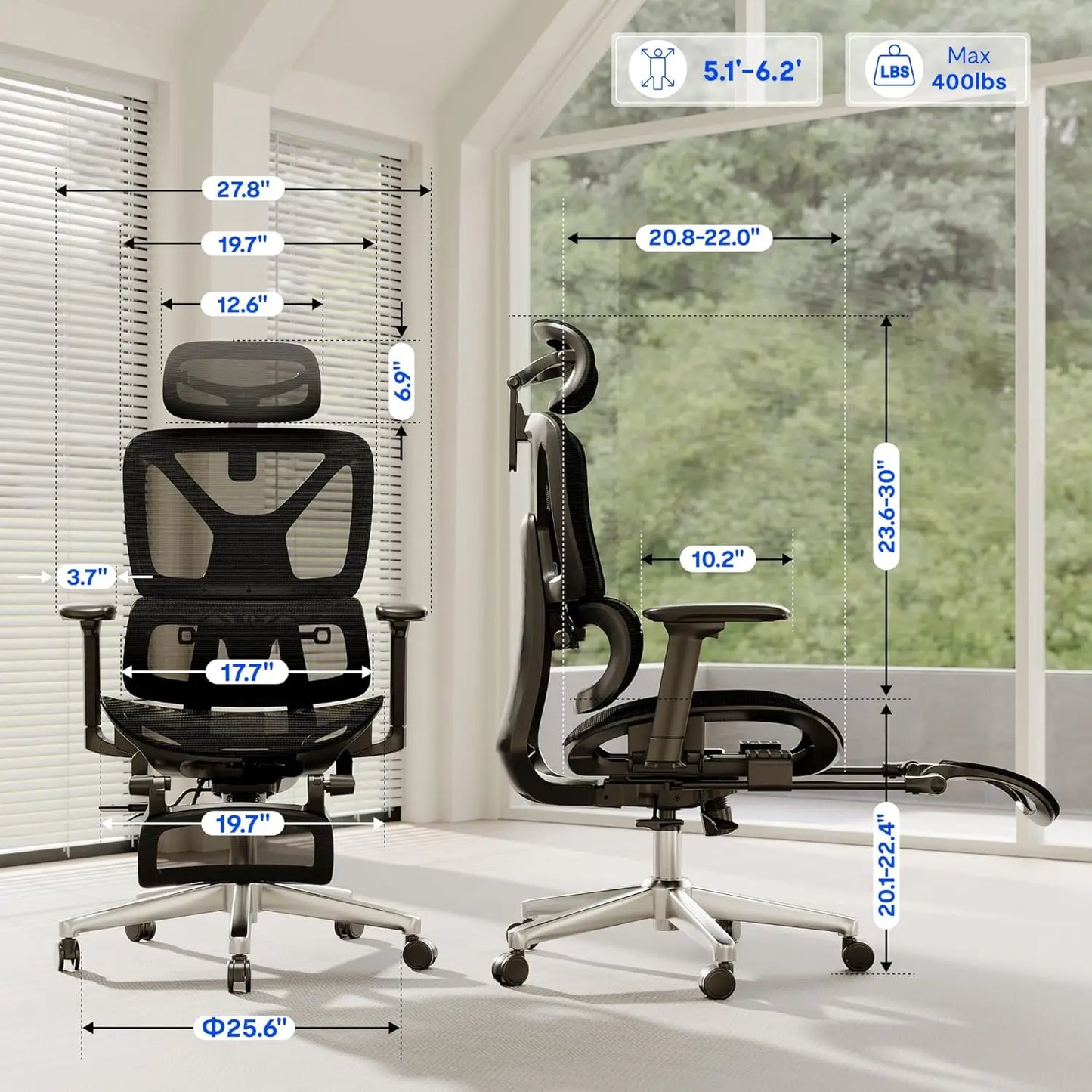 ErgoX Premium Ergonomic Office Chair with Footrest- Adjustable 3D Armrests, Dynamic Lumbar Support, Recline & Tilt, Customized