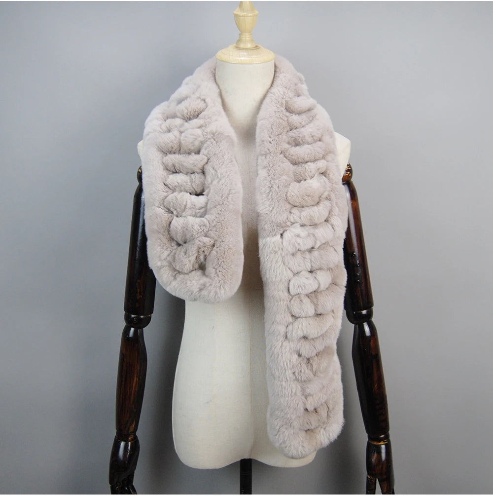 Winter Women Knitted Real Rex Rabbit Fur Scarf Natural Soft Long Style Rex Rabbit Fur Muffler Lady Warm 100% Genuine Fur Scarves