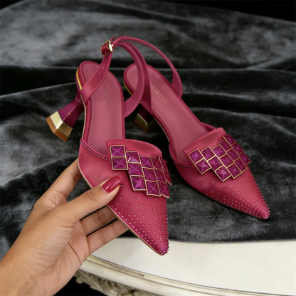 Venus Chan 2026 Chic Orange Rhinestone Pointed Toe High Heels - Elegant Italian-Inspired Women's Footwear for Parties and Specia