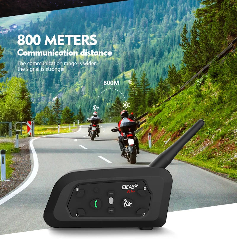 EJEAS Only Official Oversea Store V6PRO+ Motorcycle Intercom Helmet Bluetooth5.1  Headset 6 Riders 800m Communicator Waterproof