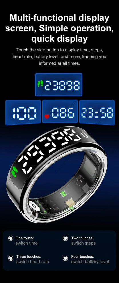 Smart Ring with Display Screen and Touch for Men Women, Health and Sleep Monitor, 5ATM Waterproof, Multi-sport Mode, Smartring