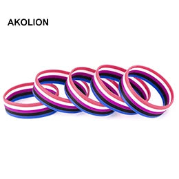 LGBT Pride Rainbow Pansexual Asexual Genderqueer Bisexual Wristband Jewelry Silicone Bracelet SLP-0000