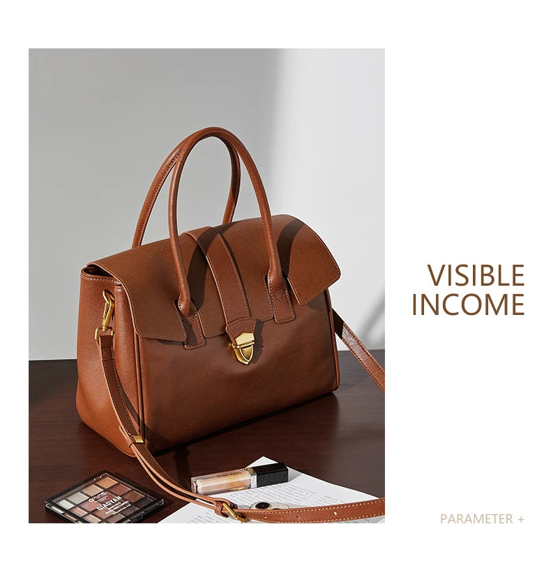 Burminsa Cowhide Genuine Leather Tote Handbags For Women 2025 Luxury Designer Satchel Commuter Ladies Shoulder Crossbody Bags