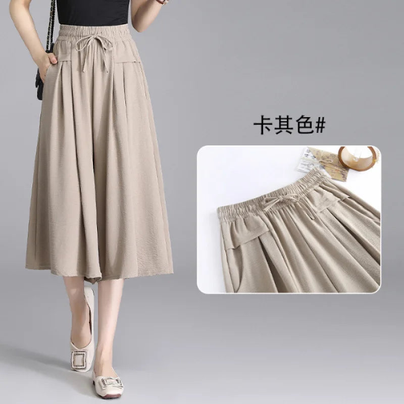 High Waist Wide Leg Seven-Foot Pants Women's Summer 2026 New Style Loose Comfortable Casual Trousers Skirt Pants