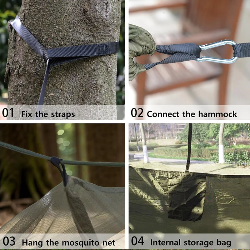 Camping Hammock, Portable Hammocks with Mosquito Net, Hammock Tent, for Outside,  Hiking, Travel Gear Must Haves, Breathable.