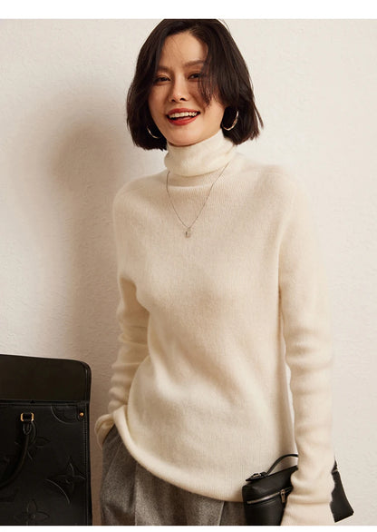 100% cashmere sweater women's knitted pullover sweater high neck solid color slim fit soft cashmere basic women's sweater