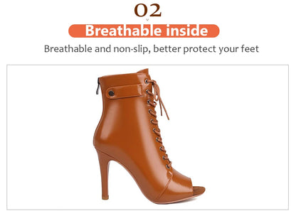 DKZSYIM Woman Latin Dance Shoes leather Party Tango Dance Booties for Women Salsa Dance Heels Ballroom Shoes Sexy Stilettos