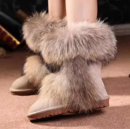 New Arrival 2025 Non-slip Fox Fur Woman Winter Snow Boots Women's Shoes Genuine Leather Natural Women's Snow Boots Thick Plush
