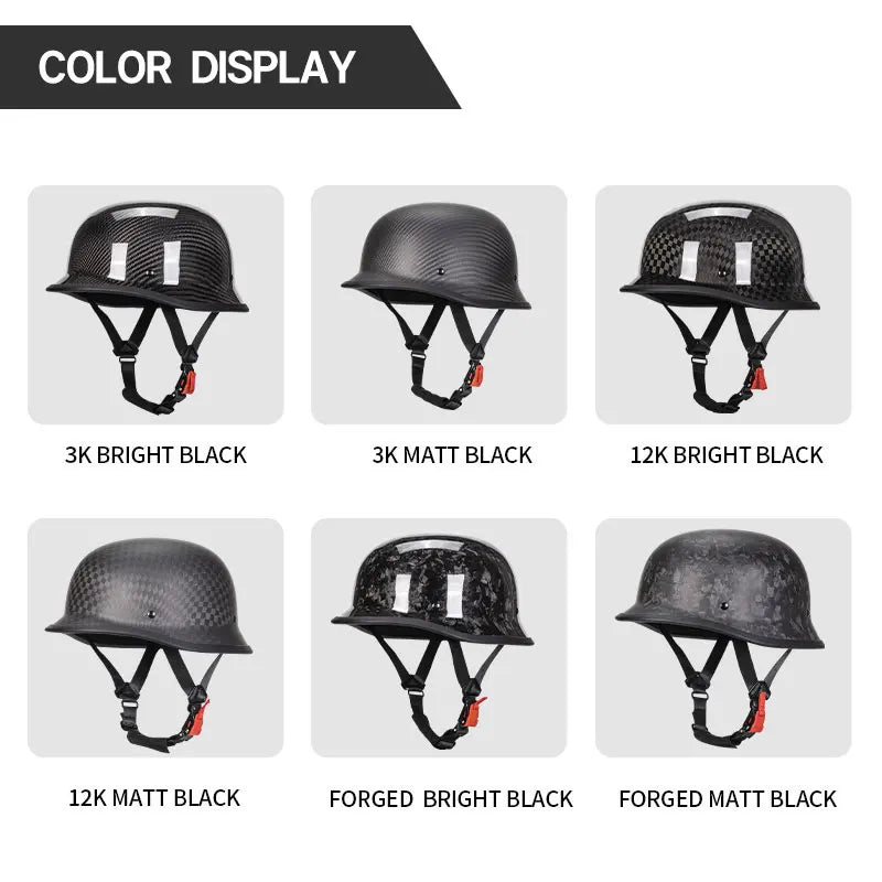 Bright Black Real 3K Carbon Fiber Helmet Retro Men's Motorcycle Helmet German Style Soldier Helmet Retro Cruiser DOT ECE
