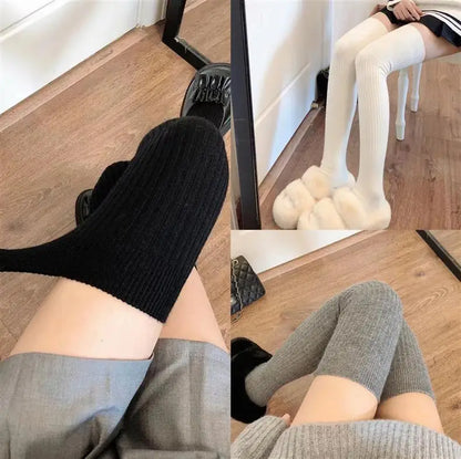Long Socks Women Soft Wool Cashmere Socks Winter Solid Knitted Stocking Skinny Casual Knee High Fluffy Warm Thicken Girls Socks