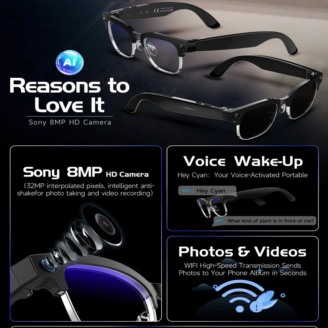 2026New 800W Pixel Camera Smart Glasses Men Video Recording AI Photo Recognition Bluetooth Call Voice Translation Sunglasses Man