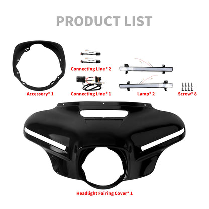 Front Light Batwing Outer Cover Motorcycle Headlight Fairing With LED Lamp For Harley Touring Ultra Limited Street Glide 14-2024
