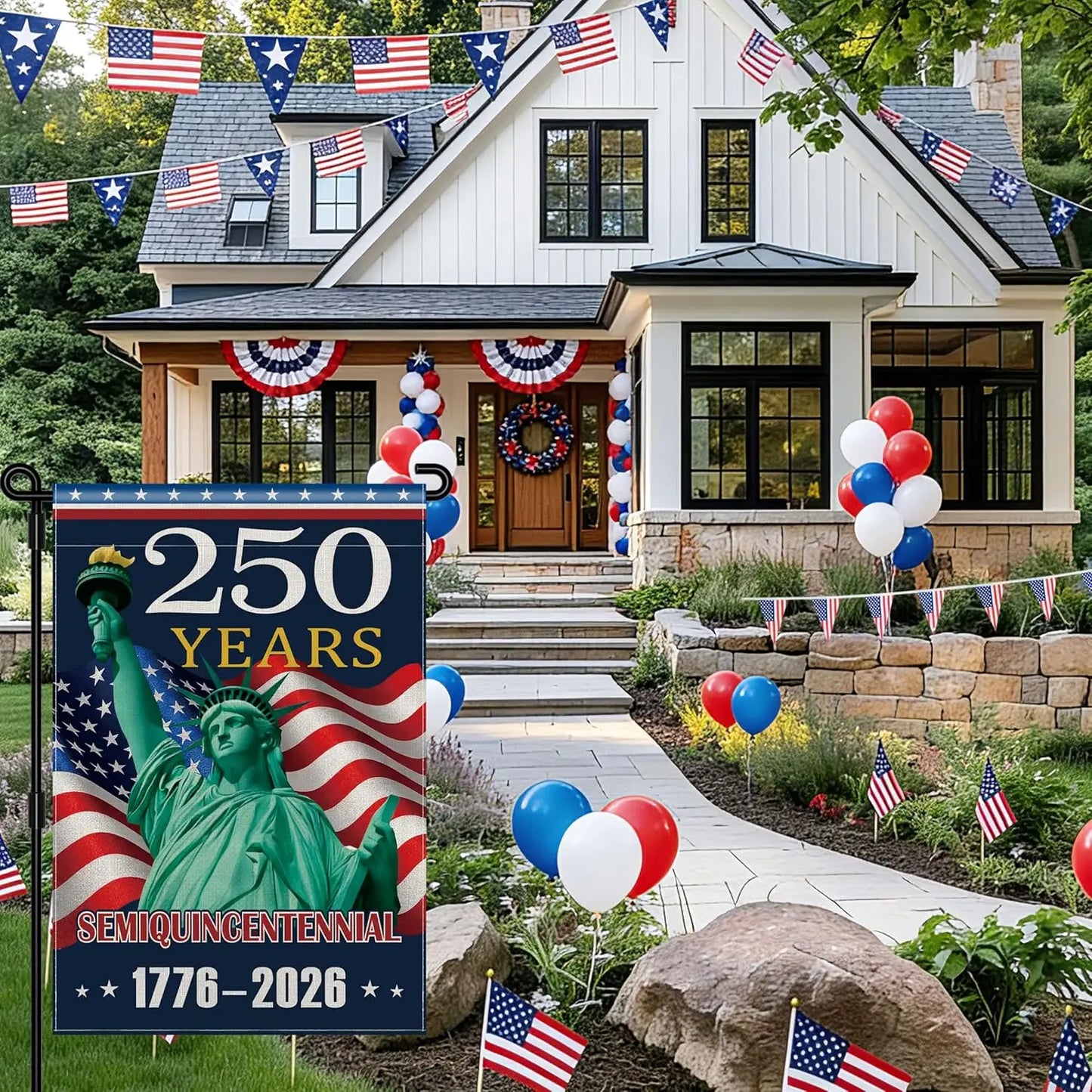 250th Anniversary USA Garden Flag, American 250th Patriotic Double Sided Outdoor Banner, 1776-2026 Semiquincentennial Americ YYQ