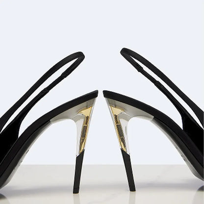 Women Satin Pointed‑Toe Stiletto Pumps with Clear Heel, Elegant Back Strap Dress Heels for Formal Dating Club Occasions