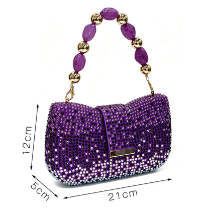 Hot Fuchsia Full Rhinestone Slingback Heels Matching Clutch Bag Set Women Luxury Crystal Pointed Shoes for Wedding Evening Party