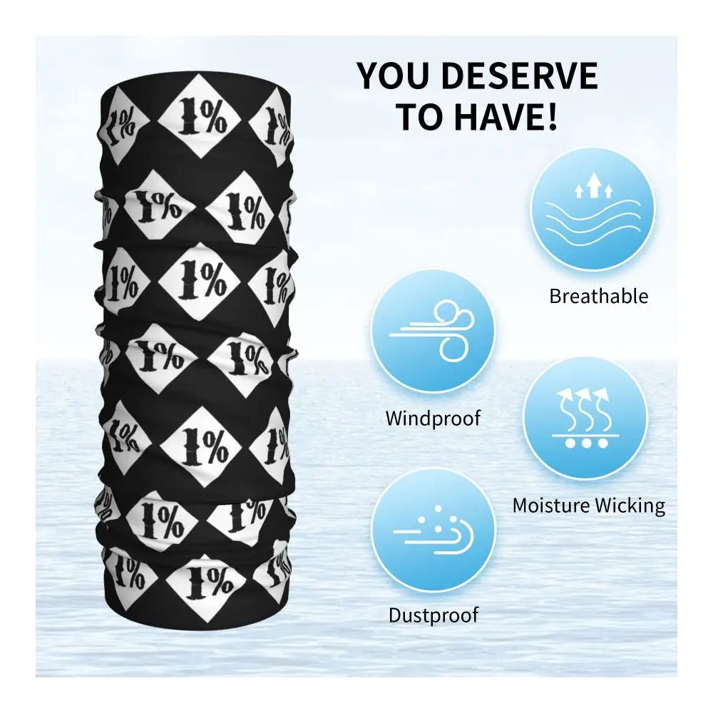 One Percenter 1% Bandana Neck Gaiter Printed Motorcycle Club Biker Wrap Scarf Multifunctional Headwear Outdoor Unisex Adult