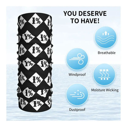 One Percenter 1% Bandana Neck Gaiter Printed Motorcycle Club Biker Wrap Scarf Multifunctional Headwear Outdoor Unisex Adult