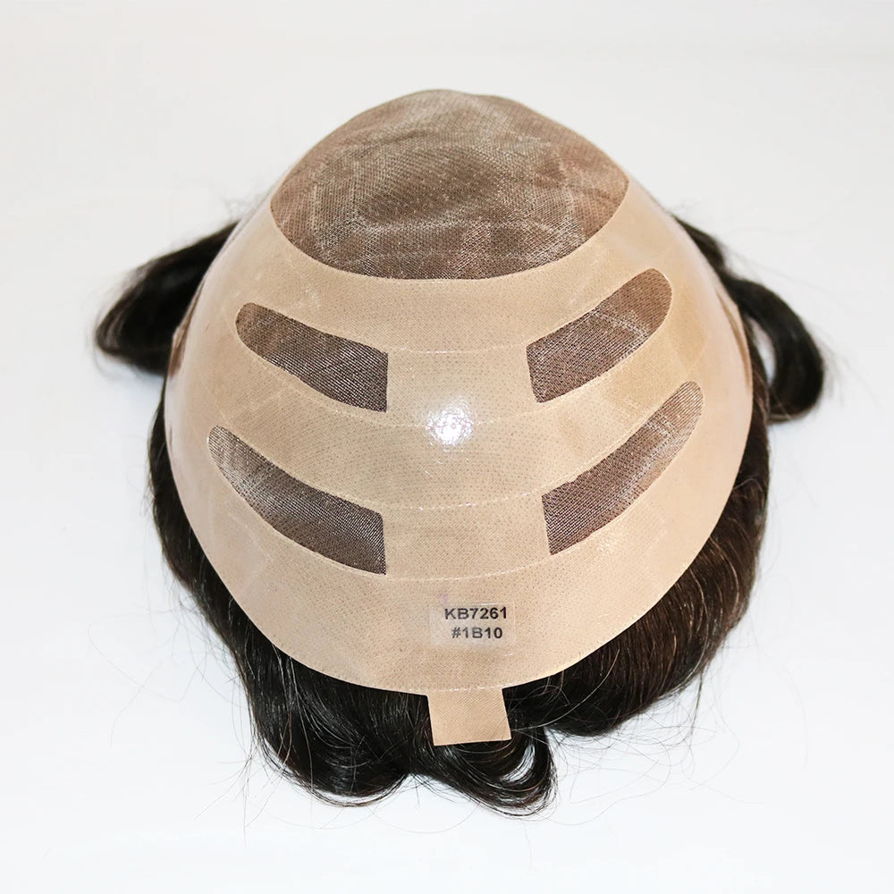 Durable Mens Wig NPU Bond Mono Pu Front Hair Replacement System Breathable Lace Mix Brown Grey 1B80 565# Human Hair Prosthesis