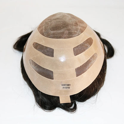 Durable Mens Wig NPU Bond Mono Pu Front Hair Replacement System Breathable Lace Mix Brown Grey 1B80 565# Human Hair Prosthesis