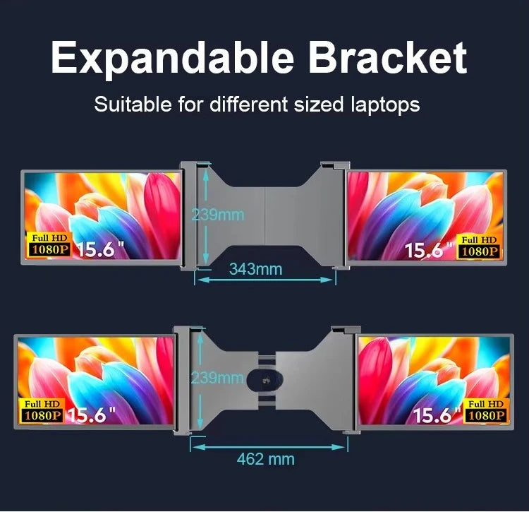 15.6-Inch multi-screen computer split monitor, suitable for laptop screen expander 1920 * 1080P IPS triple portable monitor