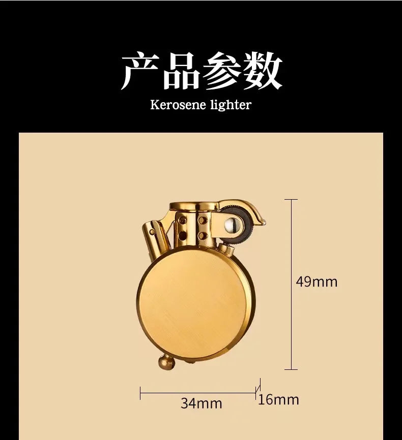 New Retro Round Kero sene Lighter Creative Metal Windproof Flame Lighter Gold and Silver Oil Lighter Smoking Accessories Tool