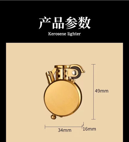 New Retro Round Kero sene Lighter Creative Metal Windproof Flame Lighter Gold and Silver Oil Lighter Smoking Accessories Tool
