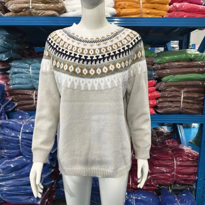 2025 Spring Knitted Women Sweater Print O-neck Long Sleeve Casual Loose Sweaters Female Winter Elegant Trendy Ladies Clothes